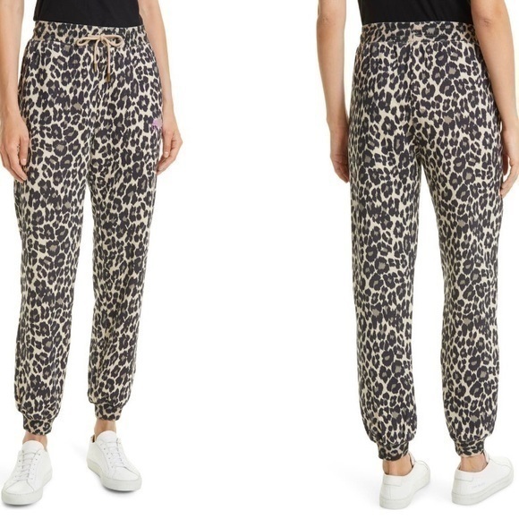 NICOLE MILLER Leopard Print Stretch Cotton French Terry Joggers in Cheetah Sz S - Picture 1 of 10